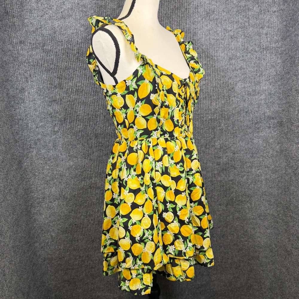 Betsey Johnson Lemon All Over Print Mini Dress Corset Grunge Ruffle Sz 8 Whimsy - Picture 2 of 12